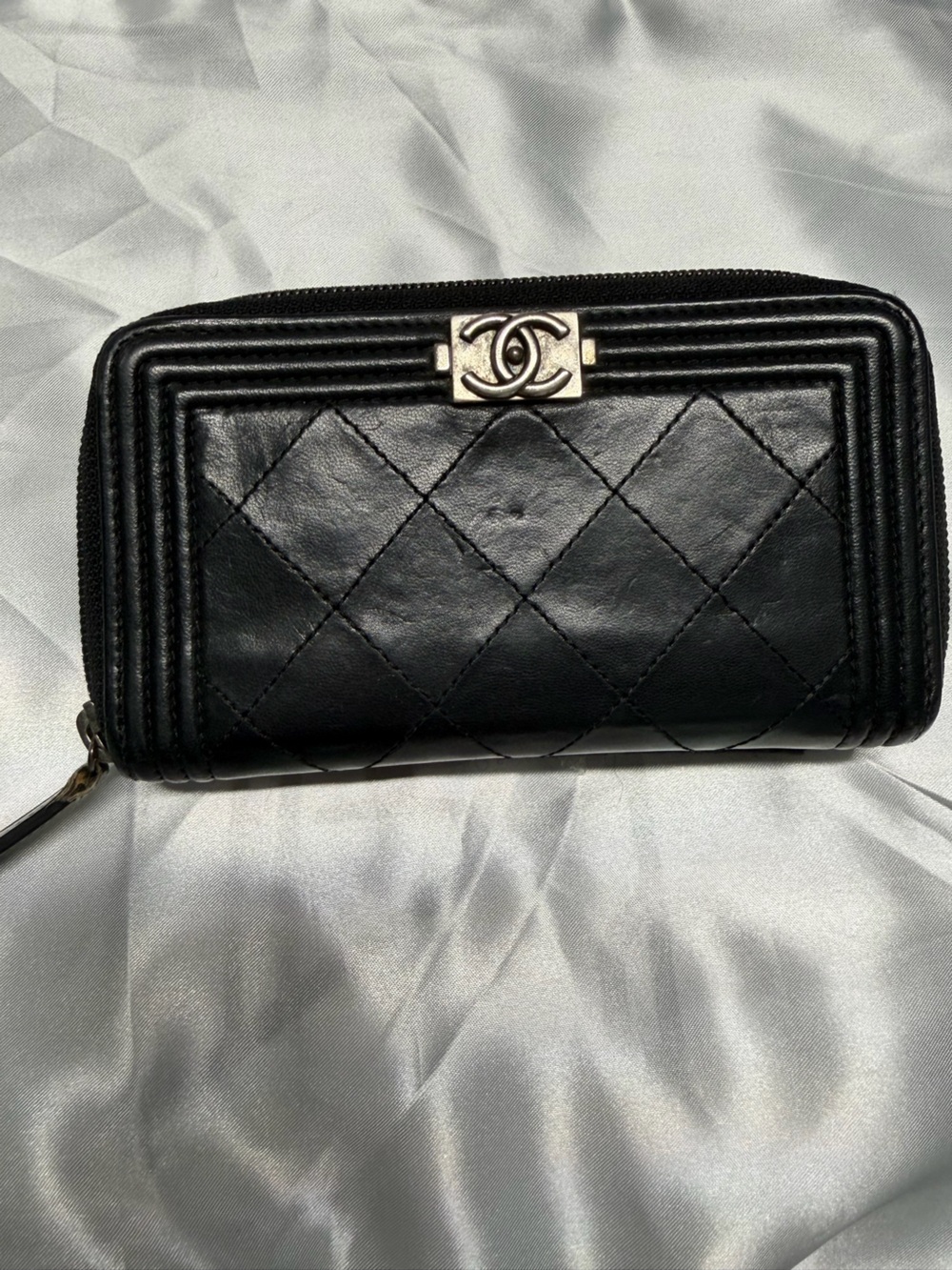 Chanel Boy Zipped Around Wallet Medium Black Lambskin Leather